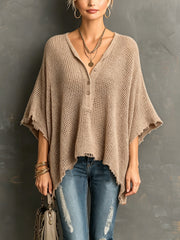 Pull ample à manches chauve-souris taupe — vue portée de face