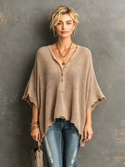 Pull ample à manches chauve-souris taupe — vue portée de trois-quarts