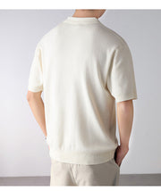 Polo pull-over à manches courtes beige — vue portée de dos