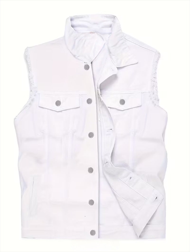 Gilet blanc sans manches — vue de face à plat