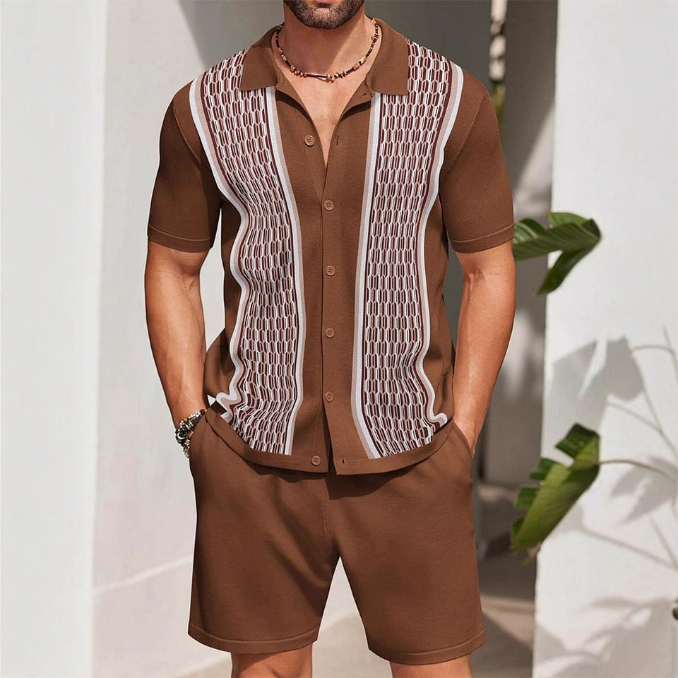 Ensemble chemise ample deux pièces marron — vue portée de face