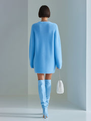Robe-pull bleue à détail zippé — vue portée de dos