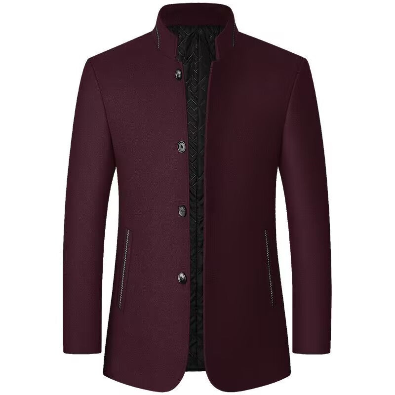 Manteau à col montant bordeaux, vue de face