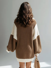 Robe-pull bicolore à col zippé — vue portée en pied, de dos