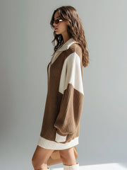 Robe-pull bicolore à col zippé — vue portée en pied, de profil