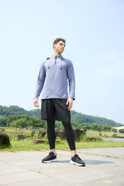 T-shirt sport à demi-zip gris bleu — vue portée de face