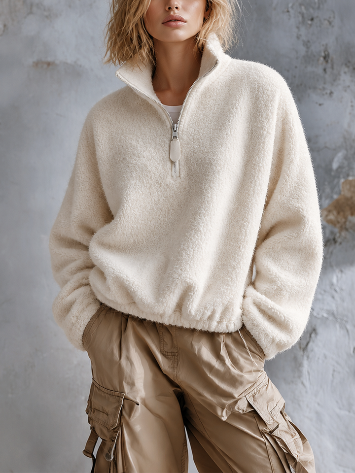 Sweat écru à col zippé — vue de face