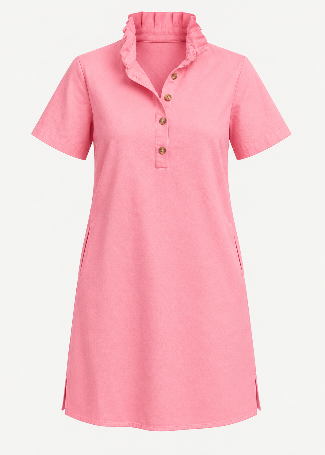 Robe courte rose à quatre boutons seule, vue de face