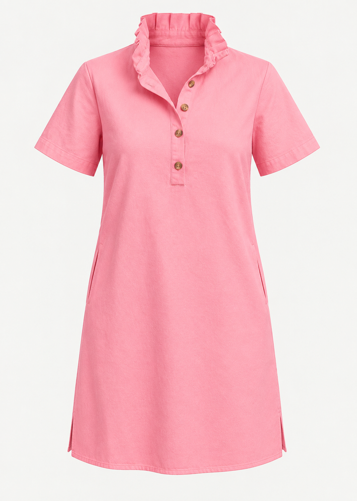 Robe courte rose à quatre boutons seule, vue de face