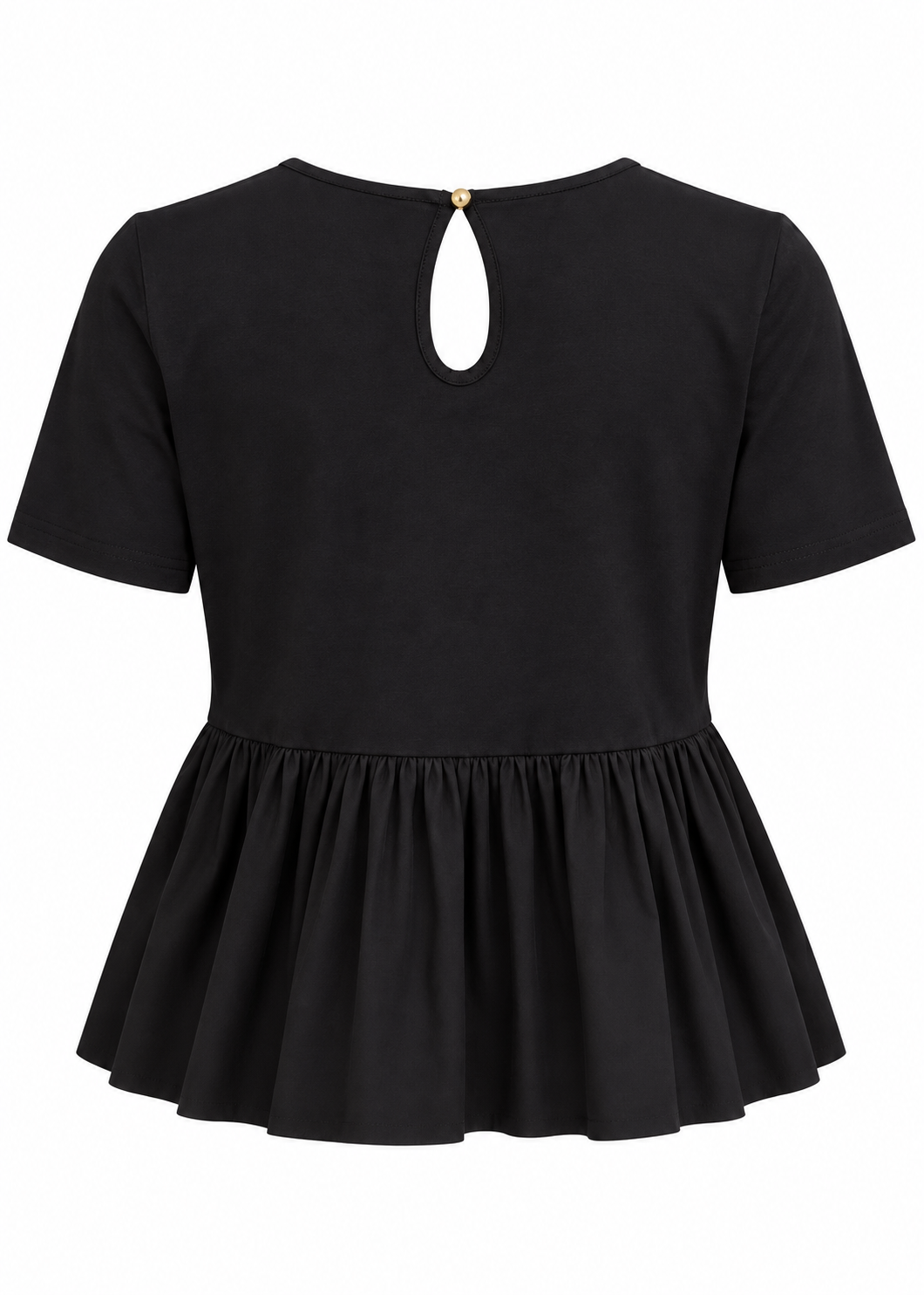 Top péplum noir avec ouverture en goutte, seul de dos