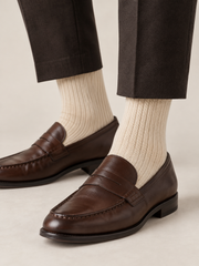 Chaussettes beige confort porté, vue en situation