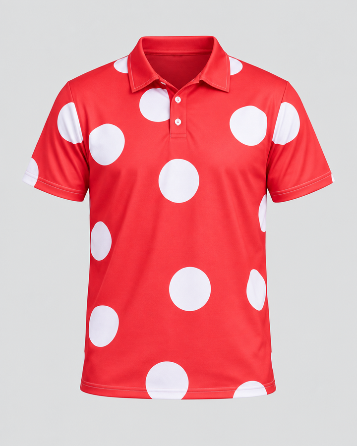Polo rouge à pois blancs, vue isolée de face