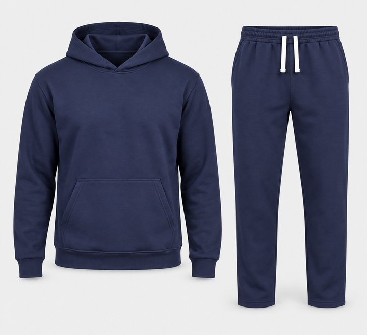 Ensemble bleu, sweat à capuche et pantalon, vue de face