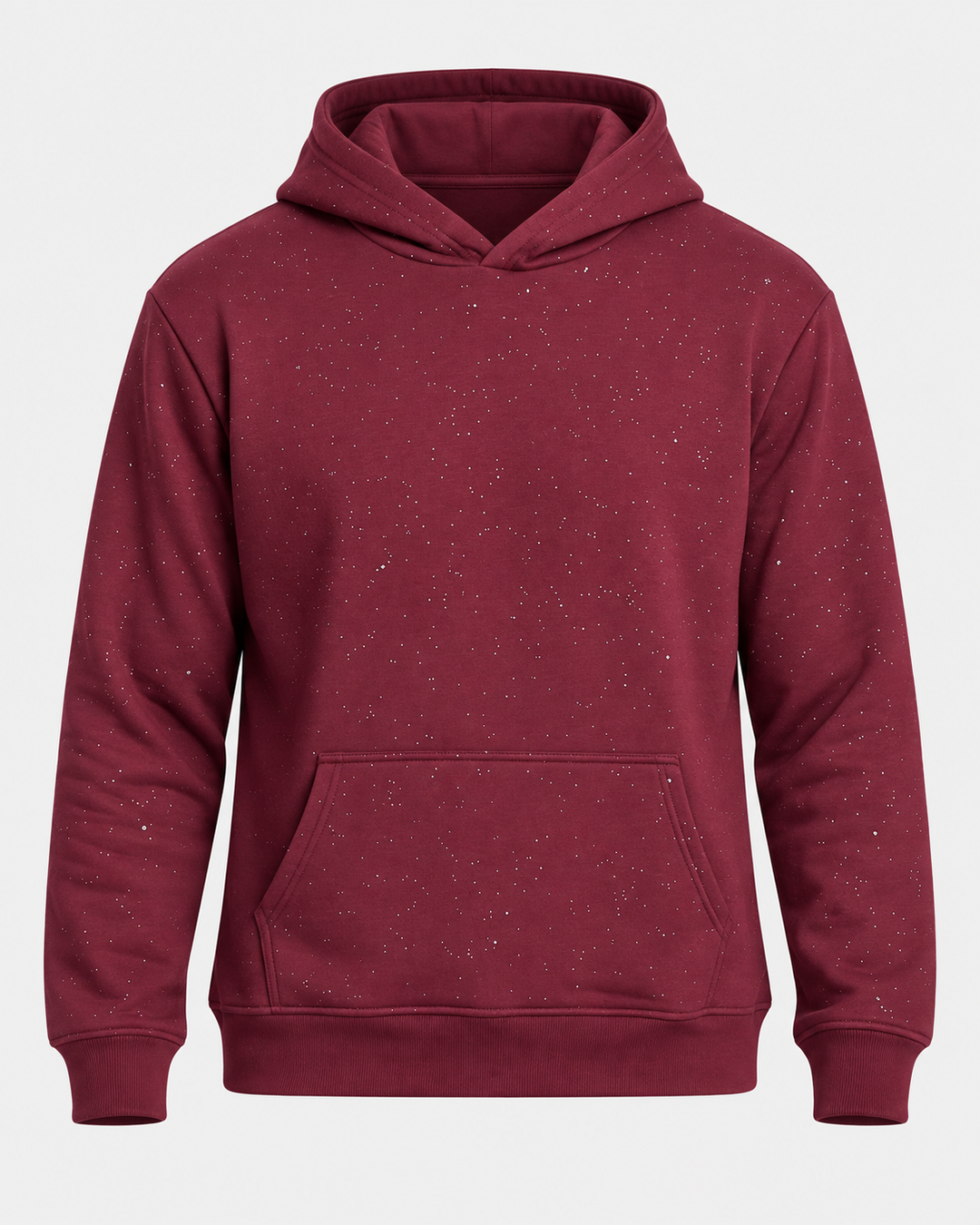 Sweat à capuche bordeaux à petits sequins argentés, vue de face