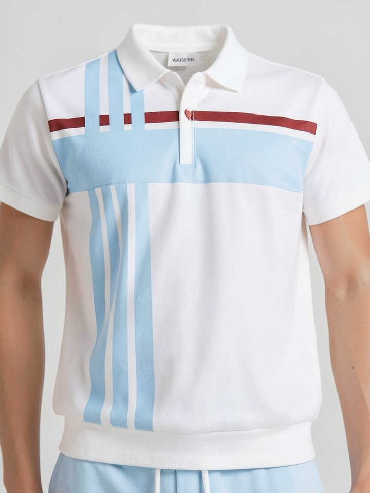 Ensemble zippé manches courtes — détail du col. Soniel Paris.