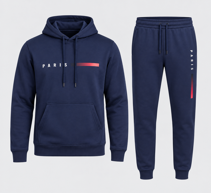Ensemble bleu marine PARIS, sweat à capuche et jogging, vue de face