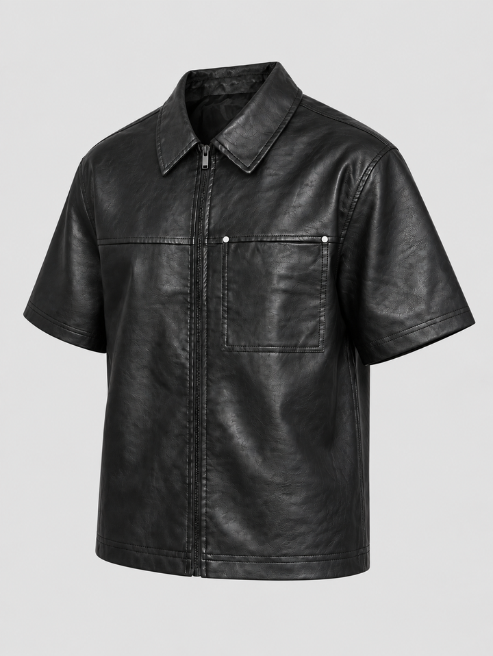 Chemise zippée noire, pièce isolée vue de trois quarts