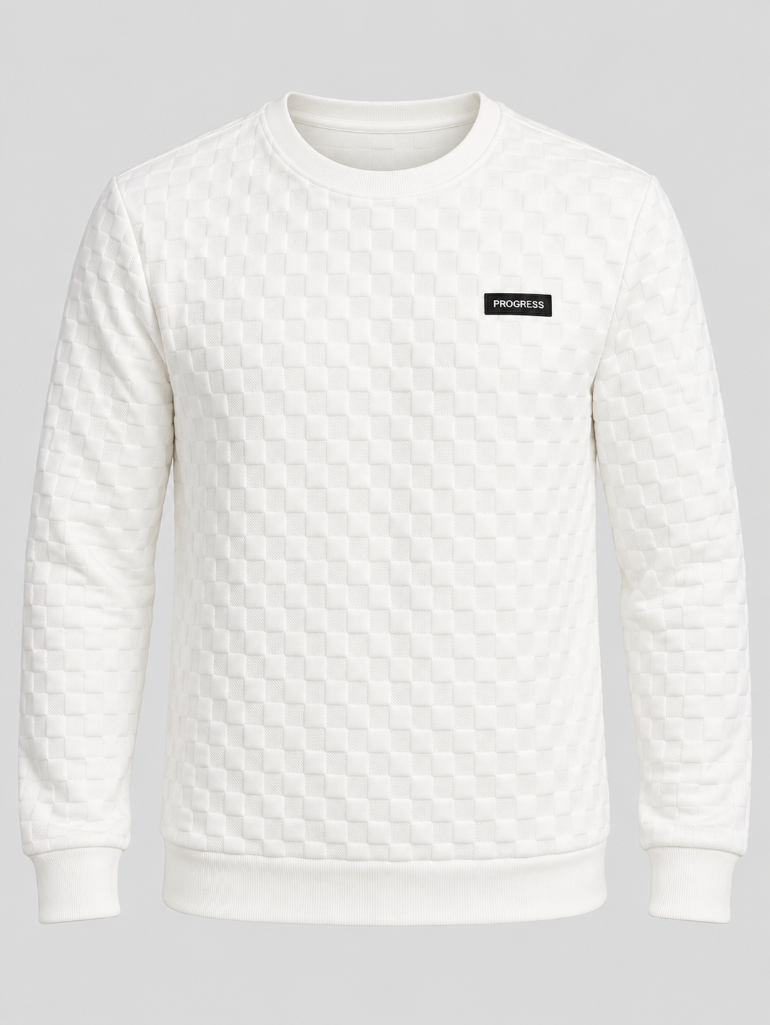 Sweat texturé blanc PROGRESS, pièce isolée vue de face