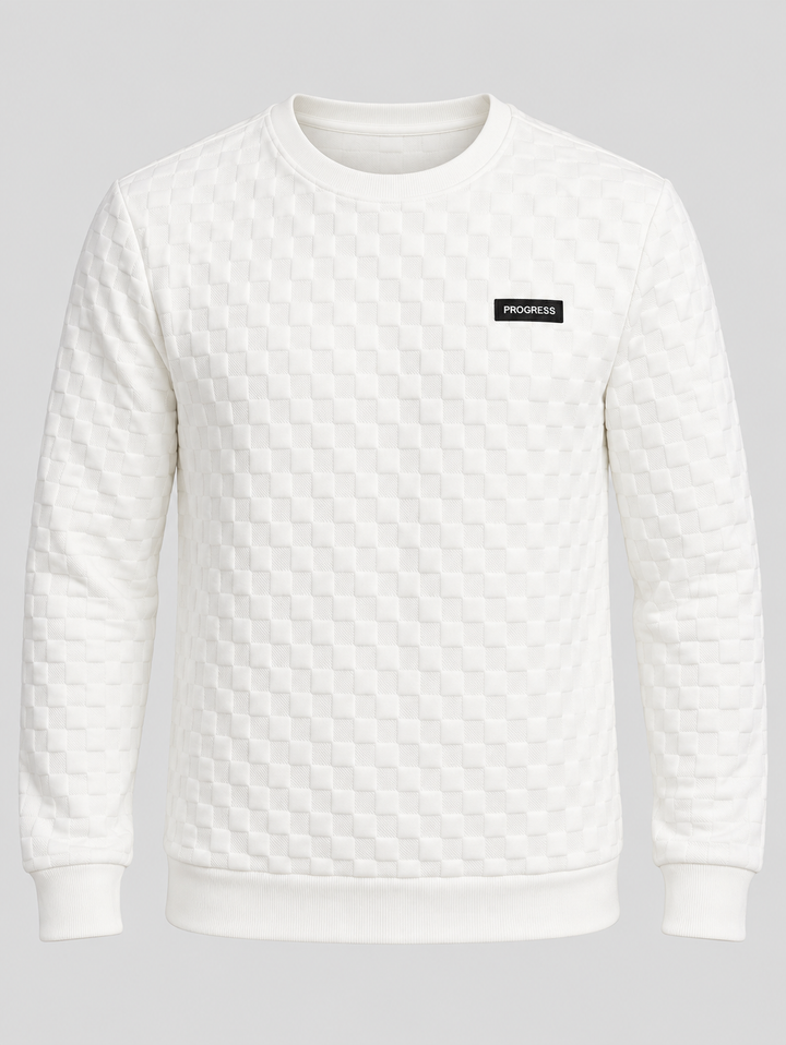 Sweat texturé blanc PROGRESS, pièce isolée vue de face