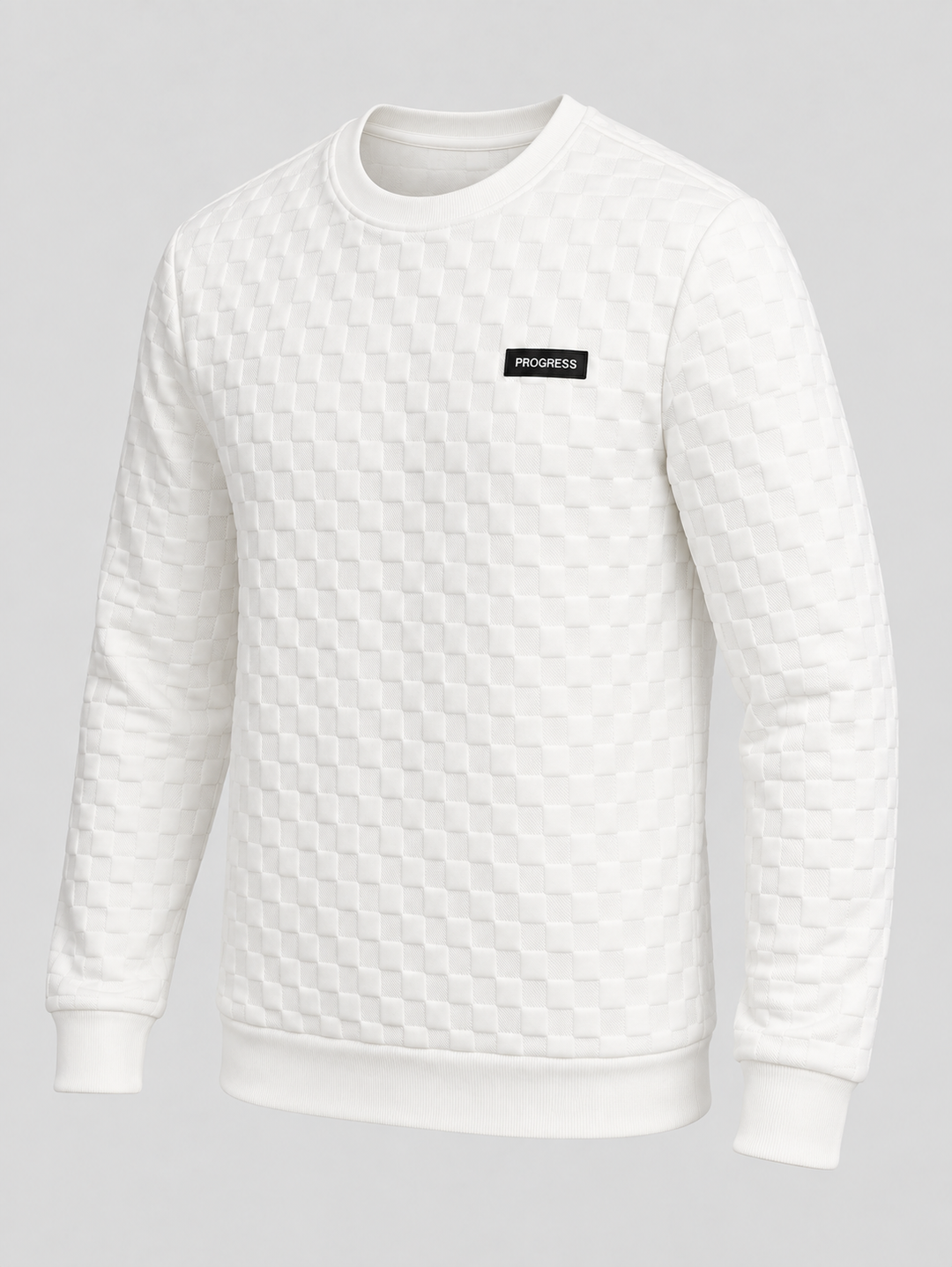 Sweat texturé blanc PROGRESS, pièce isolée vue de trois quarts