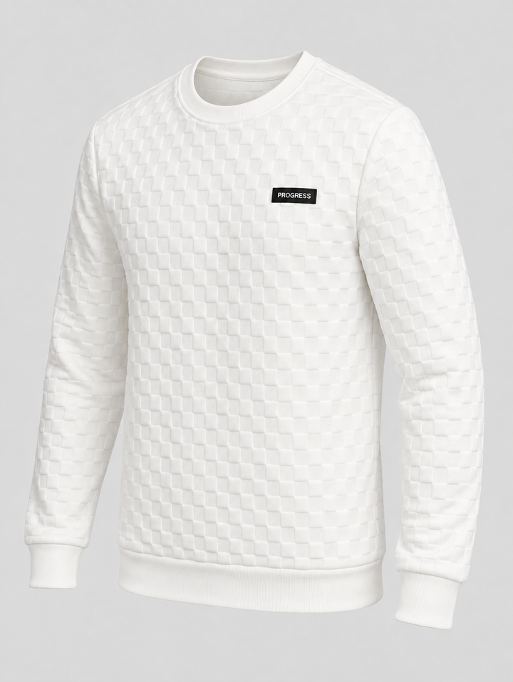 Sweat texturé blanc PROGRESS, pièce isolée vue de trois quarts