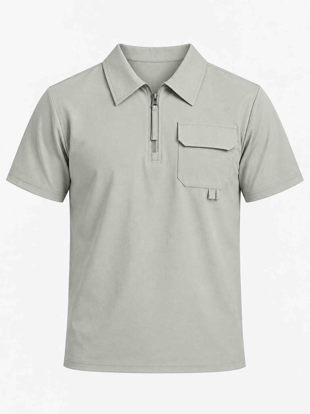 Polo demi-zippé gris clair, pièce isolée vue de face