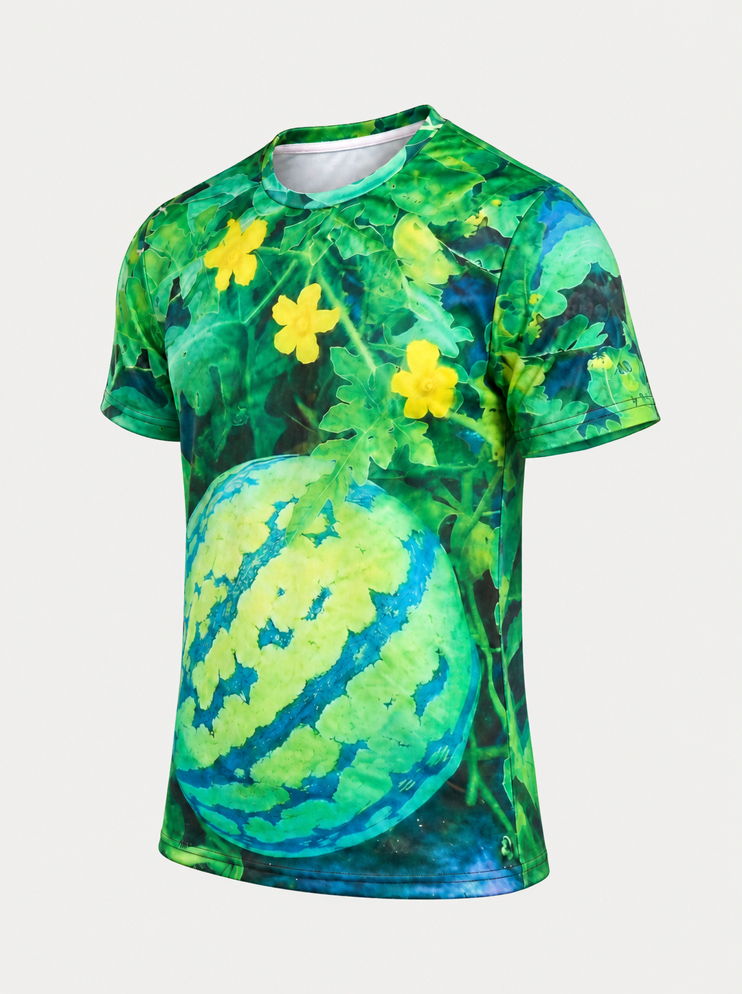 T-shirt pastèque vert, pièce isolée vue de trois quarts