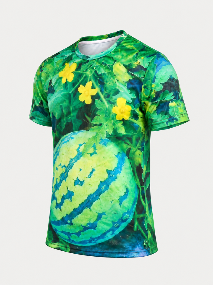 T-shirt pastèque vert, pièce isolée vue de trois quarts