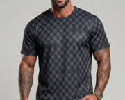 Ensemble t-shirt short damier — gros plan du t-shirt à damier