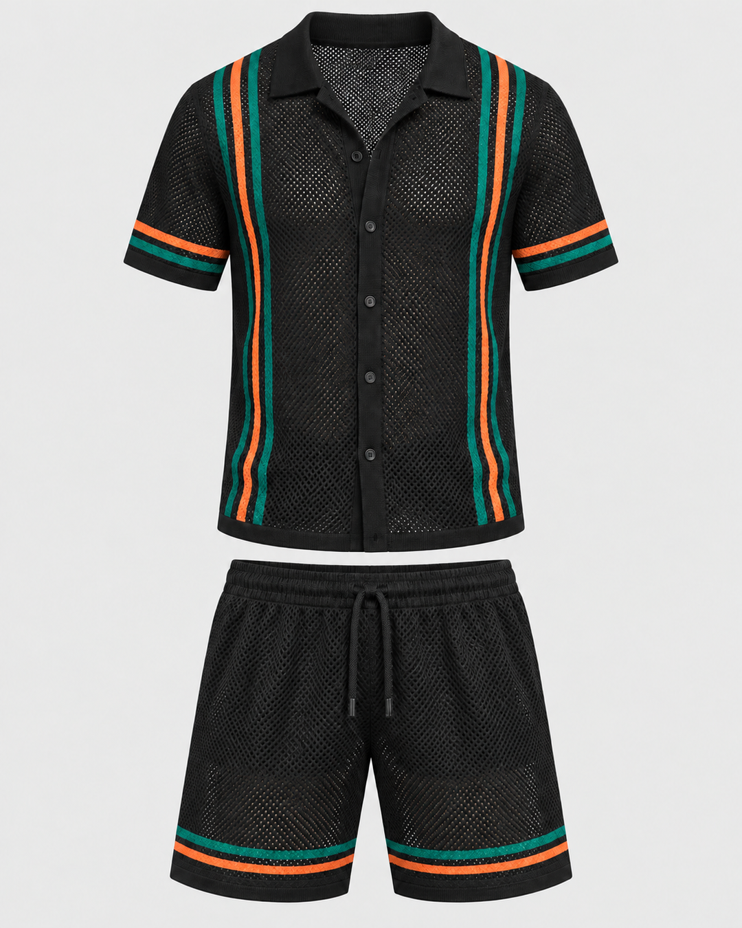 Ensemble chemise mesh et short noir, vue isolée de face