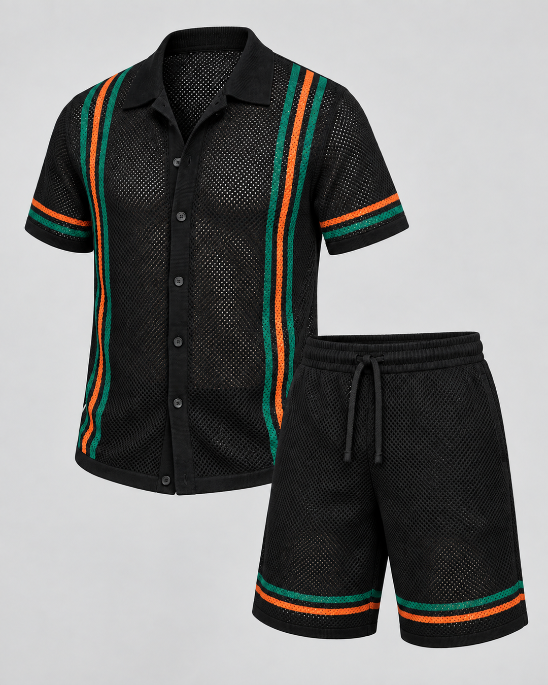 Ensemble chemise mesh et short noir, vue isolée de trois quarts