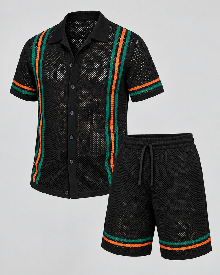 Ensemble chemise mesh et short noir, vue isolée de trois quarts