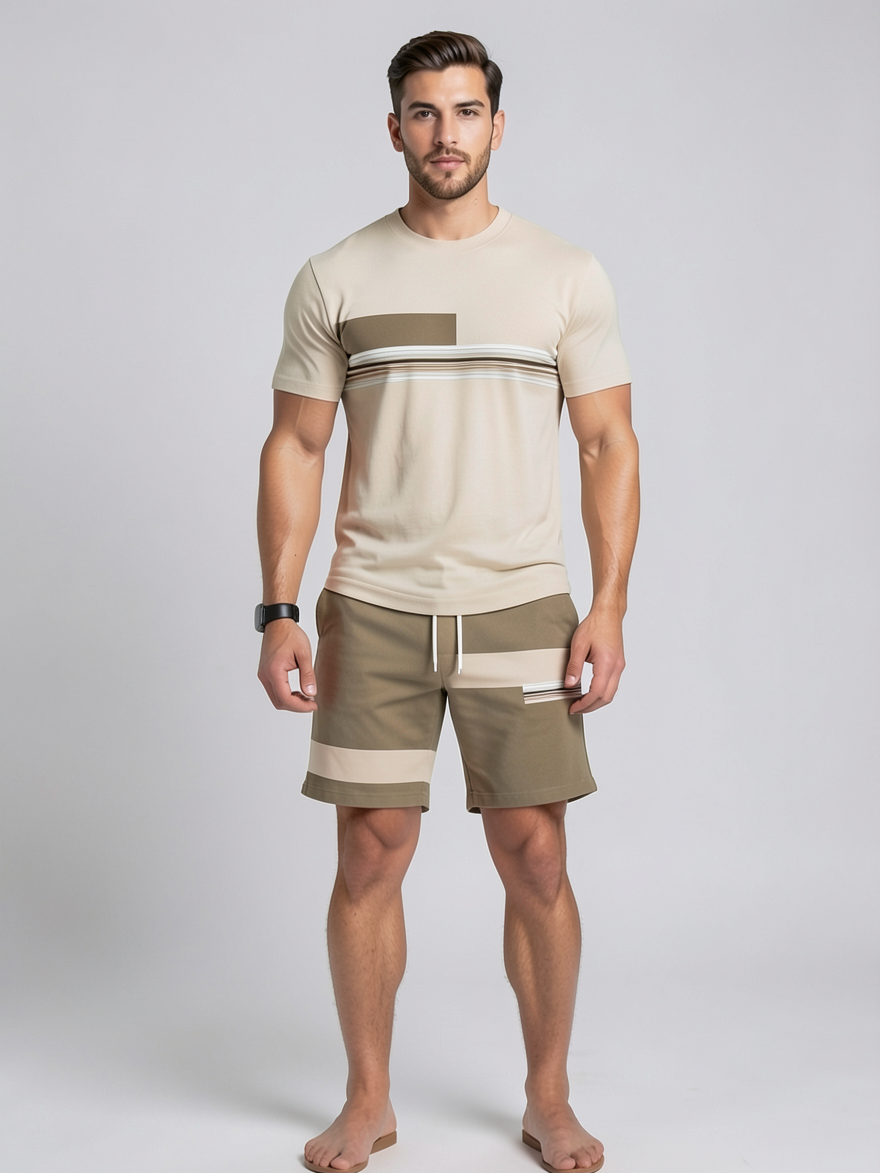 Ensemble t-shirt manches courtes et short — vue de face. Soniel Paris.