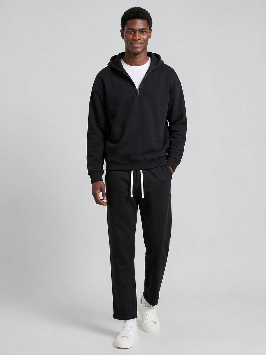 Ensemble avec haut à capuche demi-zip — vue de face