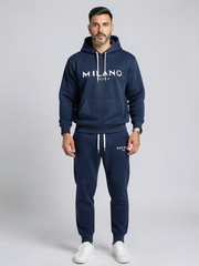 Ensemble hoodie imprimÃ© et jogging — vue de face. Soniel Paris.