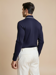 Polo jacquard manches longues — vue de dos. Soniel Paris.
