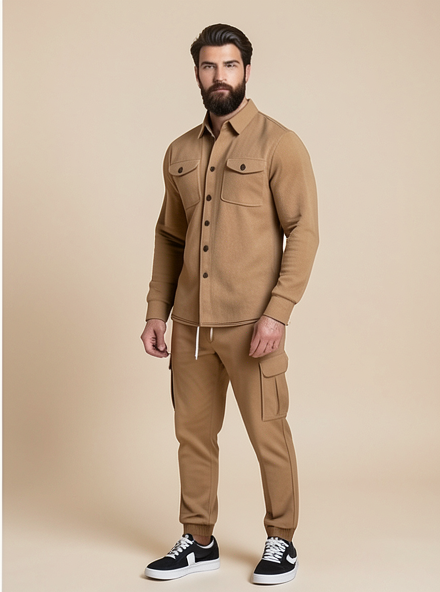 Ensemble veste boutonnée et pantalon — vue de profil. Soniel Paris.