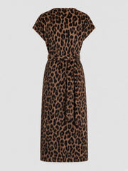 Robe midi léopard brune à col V — pièce isolée, vue de dos