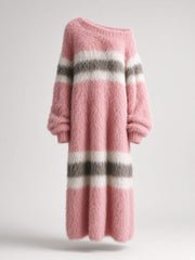 Robe en maille longue à rayures roses — pièce isolée, vue de face