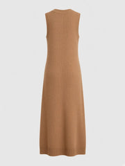 Robe maxi camel à col en V asymétrique — pièce isolée, vue de dos