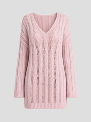 Robe mini rose ajourée à torsades — pièce isolée, vue de face