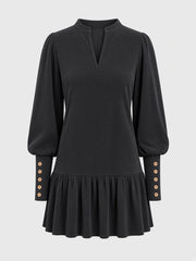 Robe mini noire à manches ballon — pièce isolée, vue de face