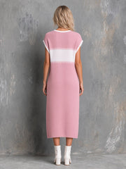 Robe midi vieux rose et blanche — dos avec mannequin