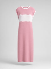 Robe midi vieux rose et blanche — pièce isolée, vue de face