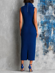 Robe midi bleu royal à col zippé — dos avec mannequin