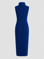 Robe midi bleu royal à col zippé — pièce isolée, vue de dos