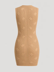 Robe mini camel côtelée à col en V — pièce isolée, vue de dos
