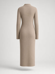 Robe midi brun clair à col noué — pièce isolée, vue de dos