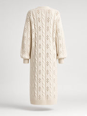 Robe midi beige clair à maille ajourée — pièce isolée, vue de dos
