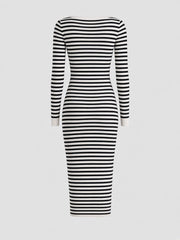 Robe midi rayée à ligne contrastée — pièce isolée, vue de dos